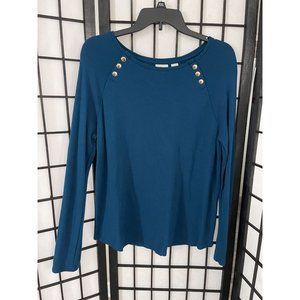 CHICOS Teal Blue Knit Top 2 M L